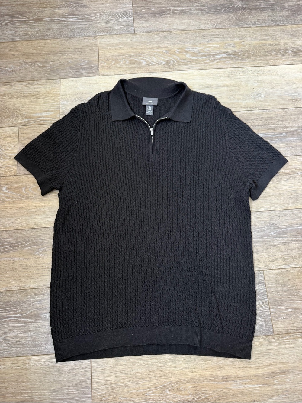H&M Black Short-Sleeve Zip Polo Knit Shirt